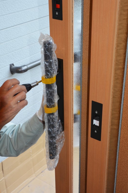 Close up of window installation details