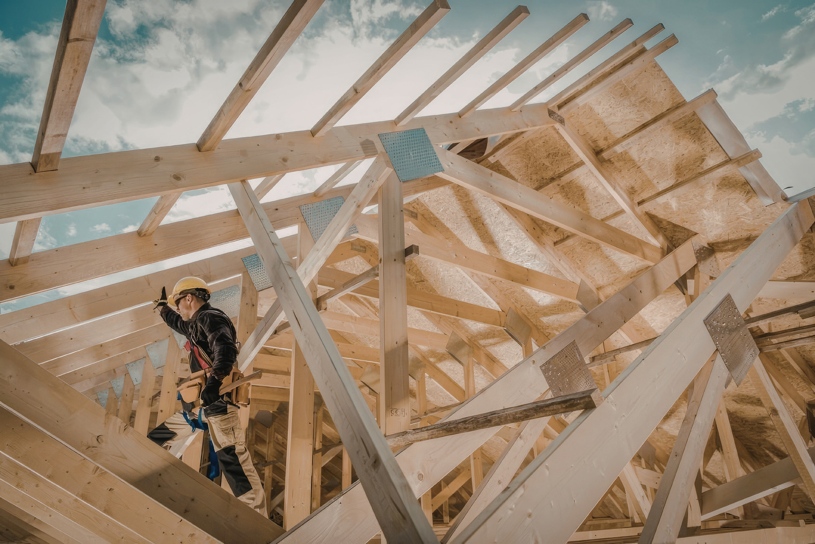 Worker on roof structure