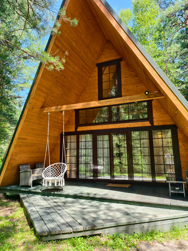 A-frame wooden house exterior